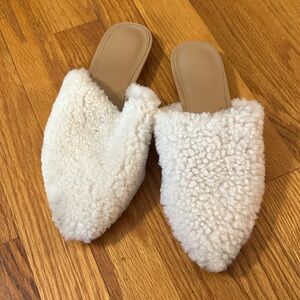 Marc Fisher Cream Faux Shearling Slip-On Mules | Size 7.5